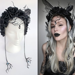 Dark fairy headpiece, dark fairy crown, festival headpiece, costume headpiece, gothic headpiece, nature headpiece, fairy crown, crystal