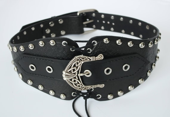 小物 Vintage Studded Design Leather Belt Genuine Vintage Retro Circle Studded Leather Belt