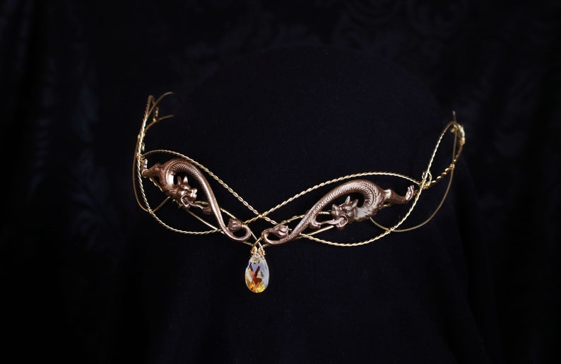 Elven circlet , Dragon crown , renaissance headpiece , gold diadem , crystal tiara , elvish circlet , elven crown , gold crown with crystal image 6