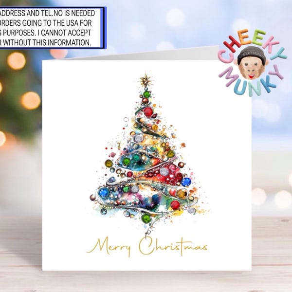 Embellished Christmas Tree Card. 8x8ins or 6x6ins.