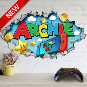 Personalised Medium Sized 3D Cracked Wall Effect Gamer Wall Decal/Sticker