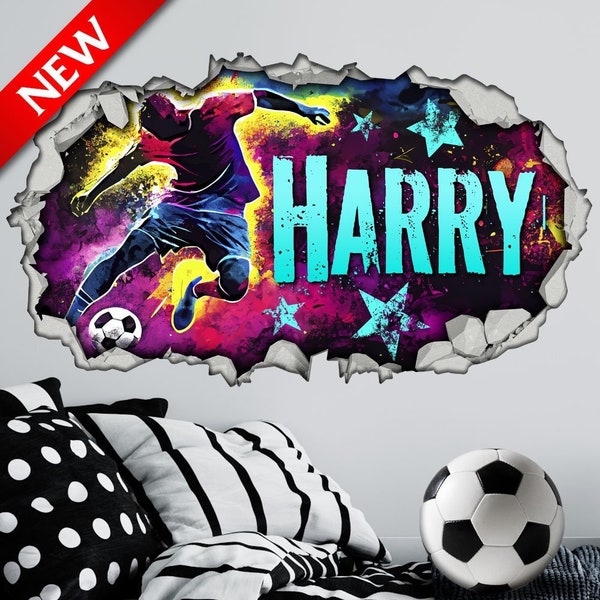 Personalised 3D Cracked Wall Effect Football Wall Art Decal/Sticker