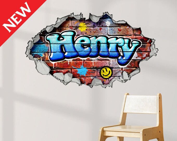 Personalised 3D Cracked Wall Effect Graffiti Wall Art Decal/Sticker