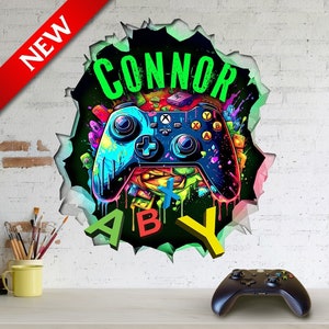 Personalised 3D Cracked Wall Effect Gamer Wall Decal/Sticker