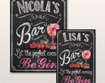 Personalised Pink Gin Bar Signs