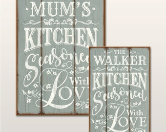 Personalised Distressed Wood Effect Kitchen Signs