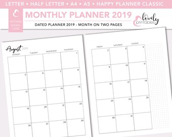 2019 monthly planner printable etsy monthly planner 2019 printable