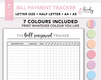 bill payment tracker etsy