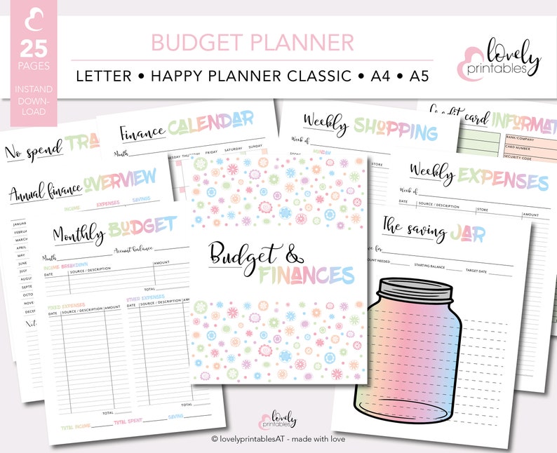 BUDGET PLANNER printable, finance planner inserts, Filofax financial A5, letter | instand download 