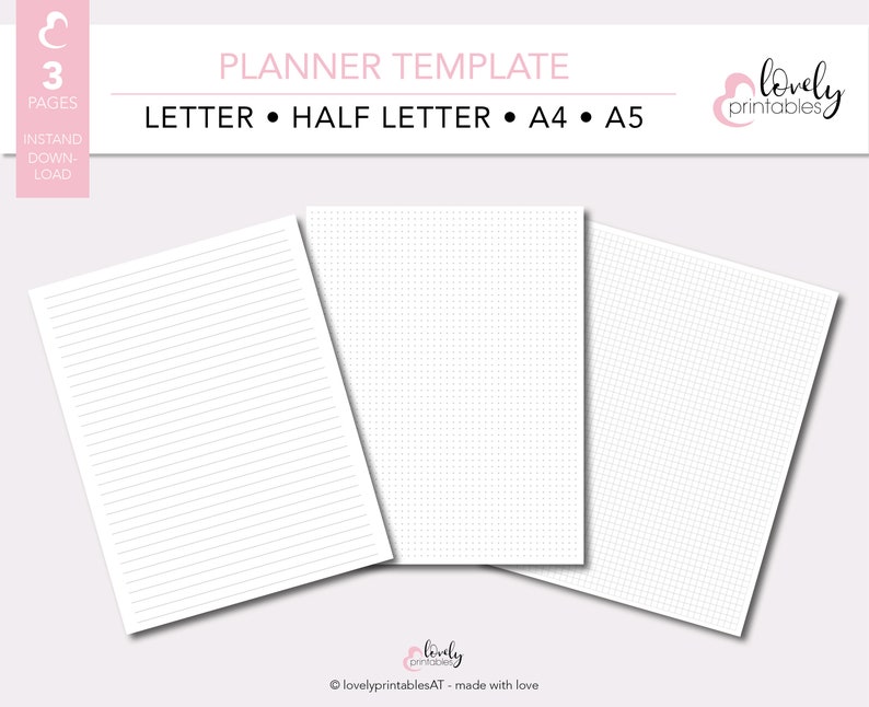 PLANNER TEMPLATE Letter Size Half Letter Size A4 A5 Etsy