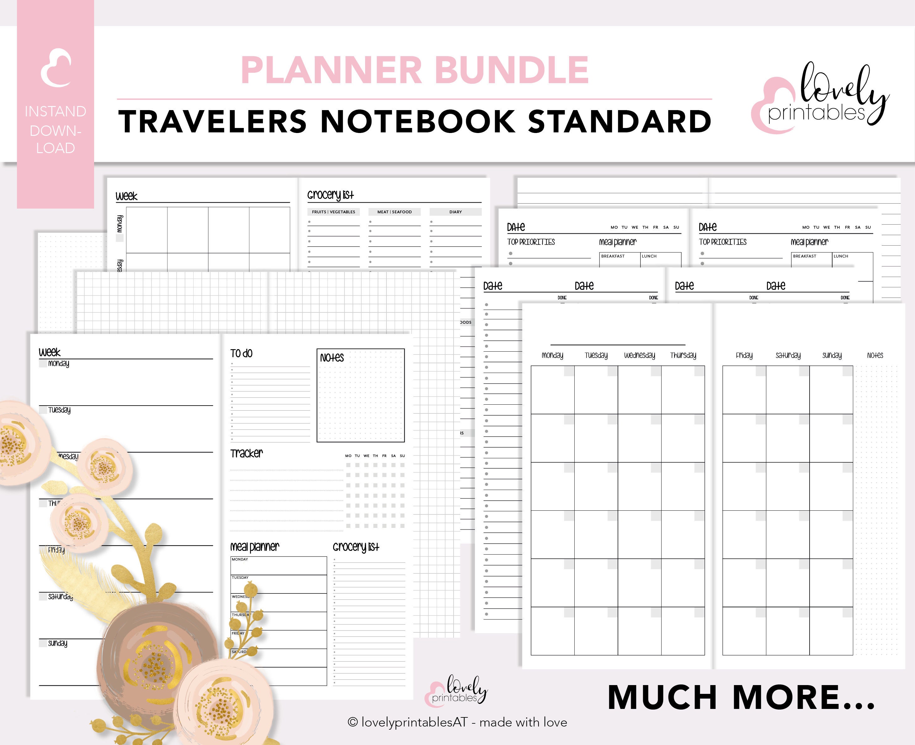 PLANNER BUNDLE Travelers Notebook standard printable | Etsy