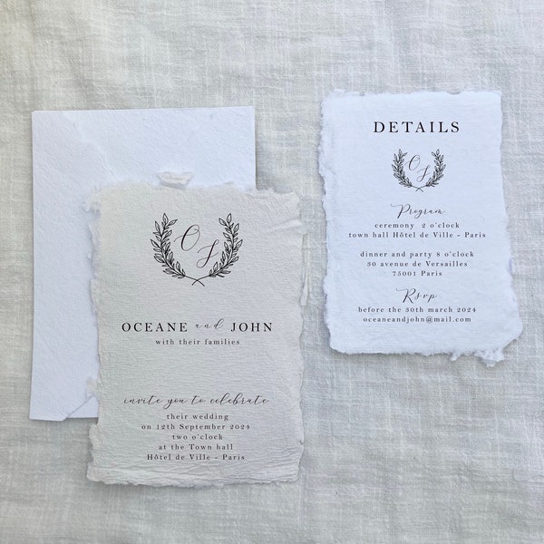 Echantillon Faire-part mariage - invitation - Papier fait-main papier artisanale - papeterie
