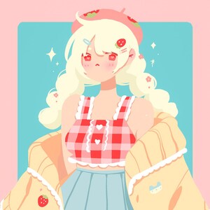 strawberry girl mini print (rounded corners) - 10.5 x 12.5 cm