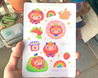 strawbie sticker sheet borderless - vinyl  matte waterproof laptop planner stickers strawberry