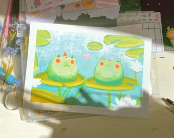 frogs in love A5 print - matte laminated