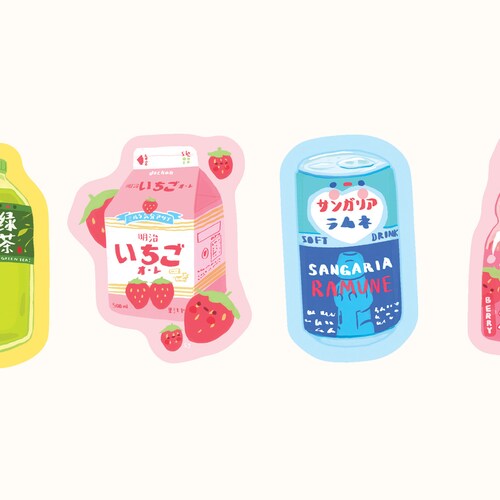 4 X Drinks Vinyl Sticker Set Japanese Drinks Vinyl Waterproof Etsy Uk
