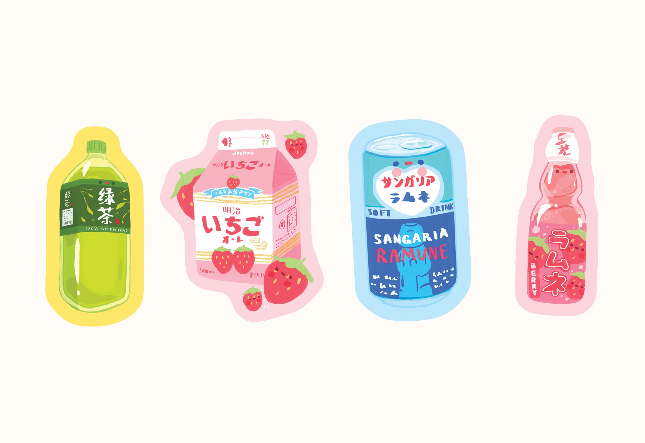 4 X Drinks Vinyl Sticker Set Japanese Drinks Vinyl Waterproof Etsy Uk