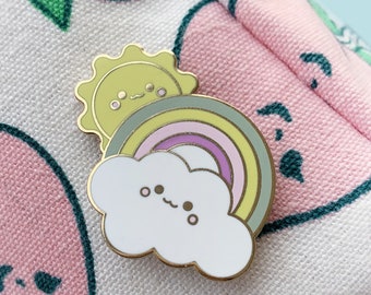 Best Friends Sun and Cloud Rainbow Gold Hard Enamel Pin For:  bags, board , backpacks