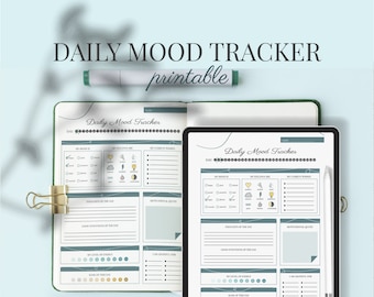 Daily Mood Tracker Instant Download Printable PDF - Fillable Reflection Journal Page, Positivity, Gratitude Diary - Mental Health, Self Care