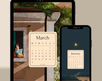 4K Set of 12 Months Calendar 2025 Wallpapers Smartphone and iPad / Digital Calendar iPhone Android, Wallpaper HD Art illustration