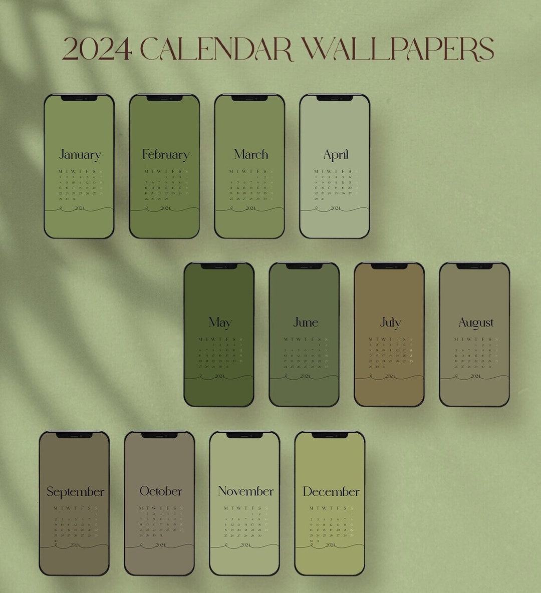 4K Set of 12 Months Calendar 2024 Wallpapers Smartphone and Etsy