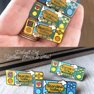Conjunto de 3 pines de esmalte duro de oro Stardew Valley // Broches // Para: él, ella, amigo, novios, Rosa, Verde, Púrpura, Amarillo, Azul, Negro