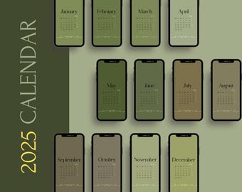4K Set of 12 Months Calendar 2025 Wallpapers Smartphone and iPad / Digital Calendar Boho iPhone Android, Wallpaper HD Art illustration