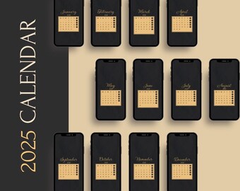4K Set of 12 Elegant Months Calendar 2025 Wallpapers Smartphone and iPad / Digital Calendar Boho iPhone Android, Wallpaper HD Art