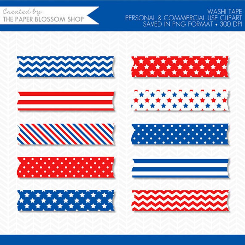 Red White Blue Washi Tape Clipartwashi Tape Clip Artdigital Etsy