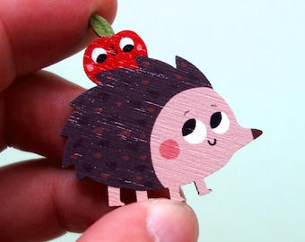 Hedgehog Pin / Wooden Lapel Pin