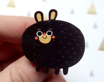 Cute Bear Pin / Wooden Lapel Pin