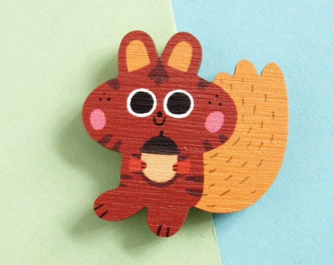 Cute Squirrel Pin / Wooden Pin