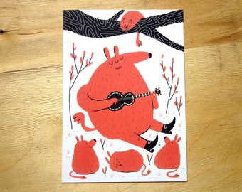 Carte postale d’ours rouges / impression d’art
