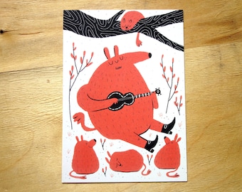 Red Bears Postcard / Art Print