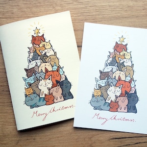 Cute Cat Christmas Card / Cats Tree Postcard