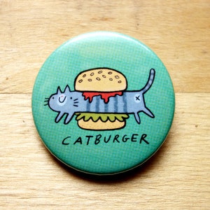 Funny Cat Button / Hamburger Pin