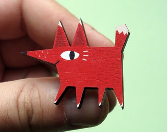 Cute Fox Pin / Wooden Brooch