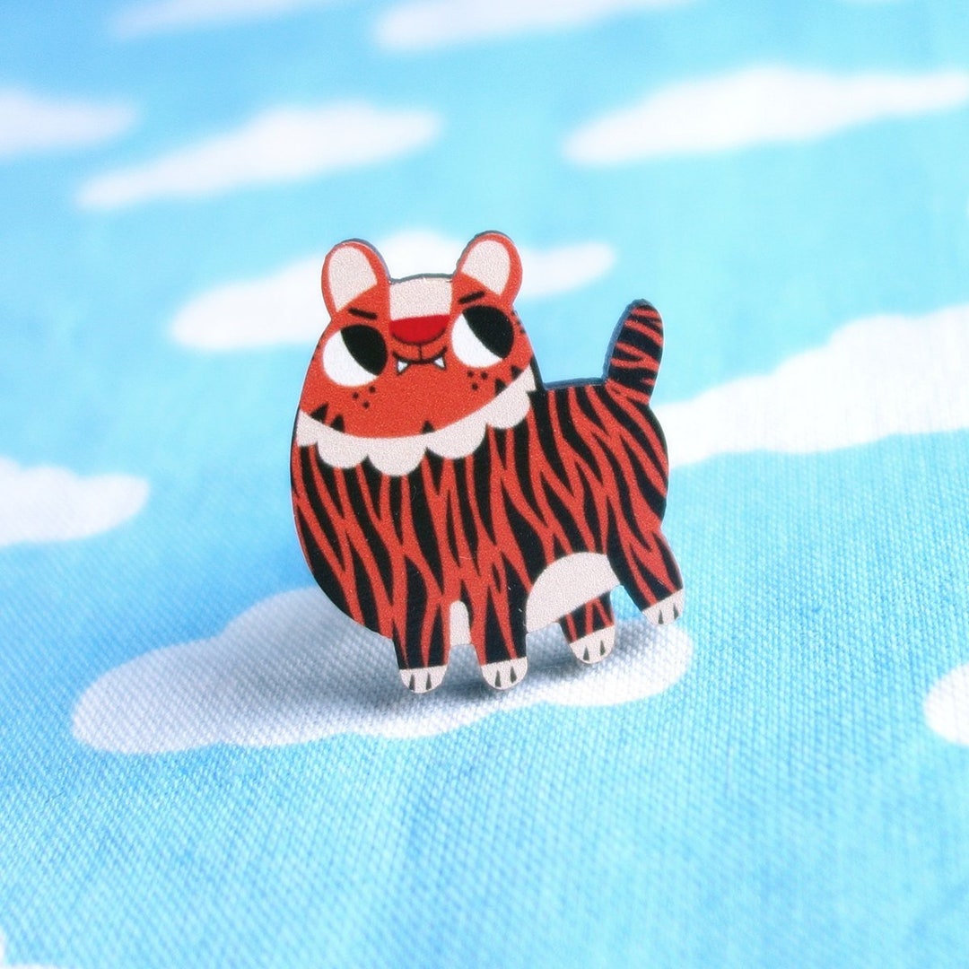 Tiger Ripper Pin Cute Tiger Pin / Wooden Lapel Pin - Etsy