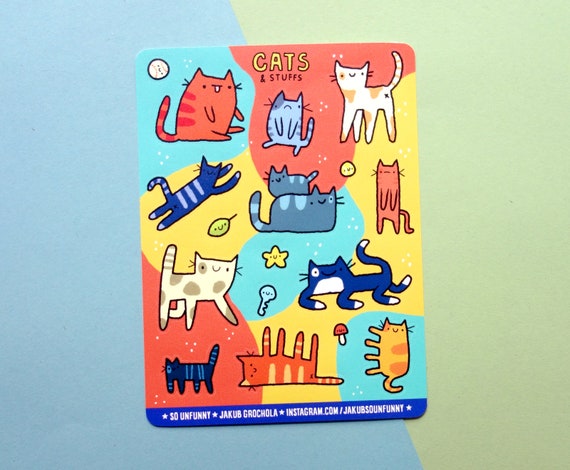 1 Sheet Creativ Sticker Sheet Funny Cats 16,5 x 15 cm 32 Stickers