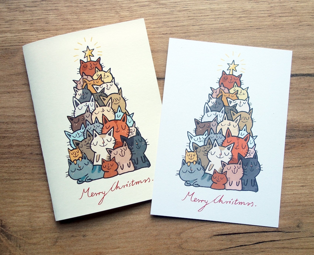 Cute Cat Christmas Card / Cats Tree Postcard - Etsy