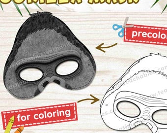 Printable GORILLA Mask: Precolored & Coloring Craft (PDF) | Jungle Animal Mask for Kids
