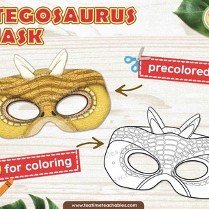 Stegosaurus Mask: Printable Dinosaur Costume, Color & Coloring (PDF)