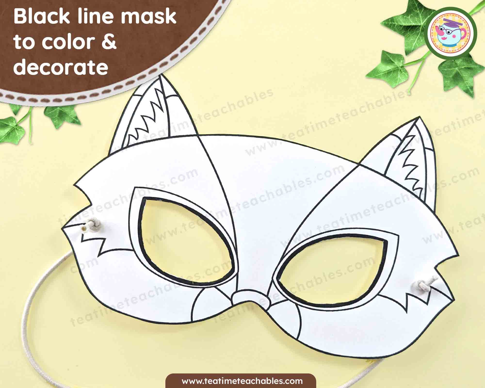 Printable Box Mask FOX Mask: Precolored and for Coloring - Printable Mask for Kids - PDF ...