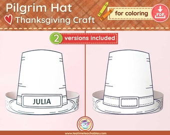 Printable Pilgrim Hat for Coloring - Easy Thanksgiving Craft for Kids | PDF |