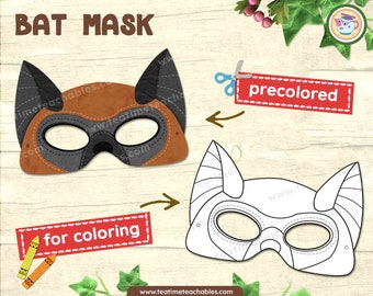 Printable Bat Mask: Precolored & Coloring Craft for Kids (PDF)
