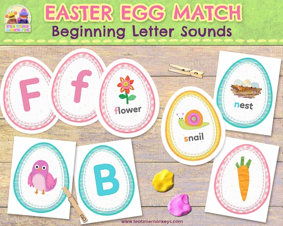 EASTER EGG MATCH: Beginning Letter Sounds & Phonics Matching