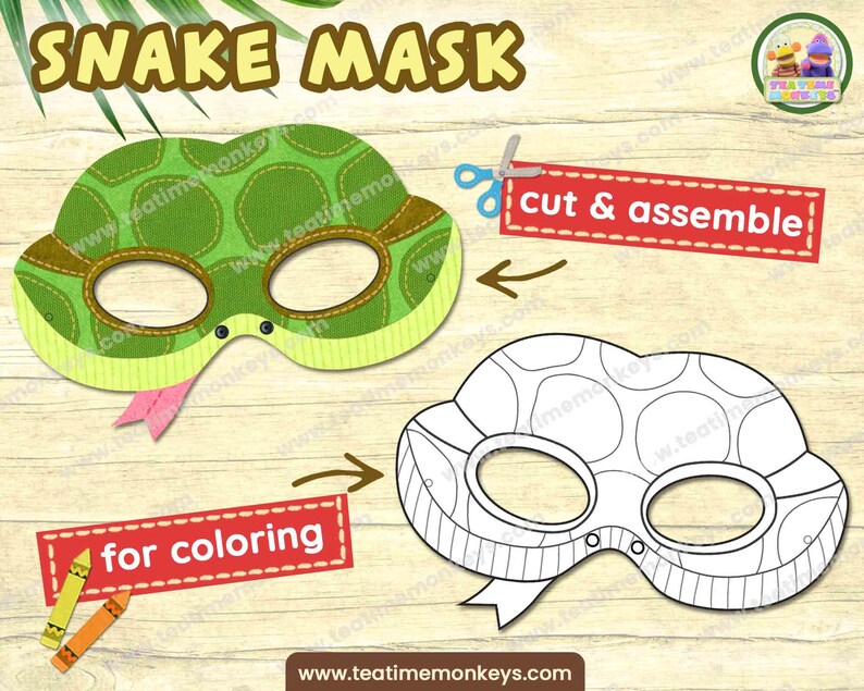 SNAKE Mask: in Color and for Coloring Printable Jungle - Etsy