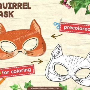 Printable Squirrel Mask: Precolored & Coloring Activity (PDF)