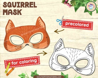 Printable Squirrel Mask: Precolored & Coloring Activity (PDF)