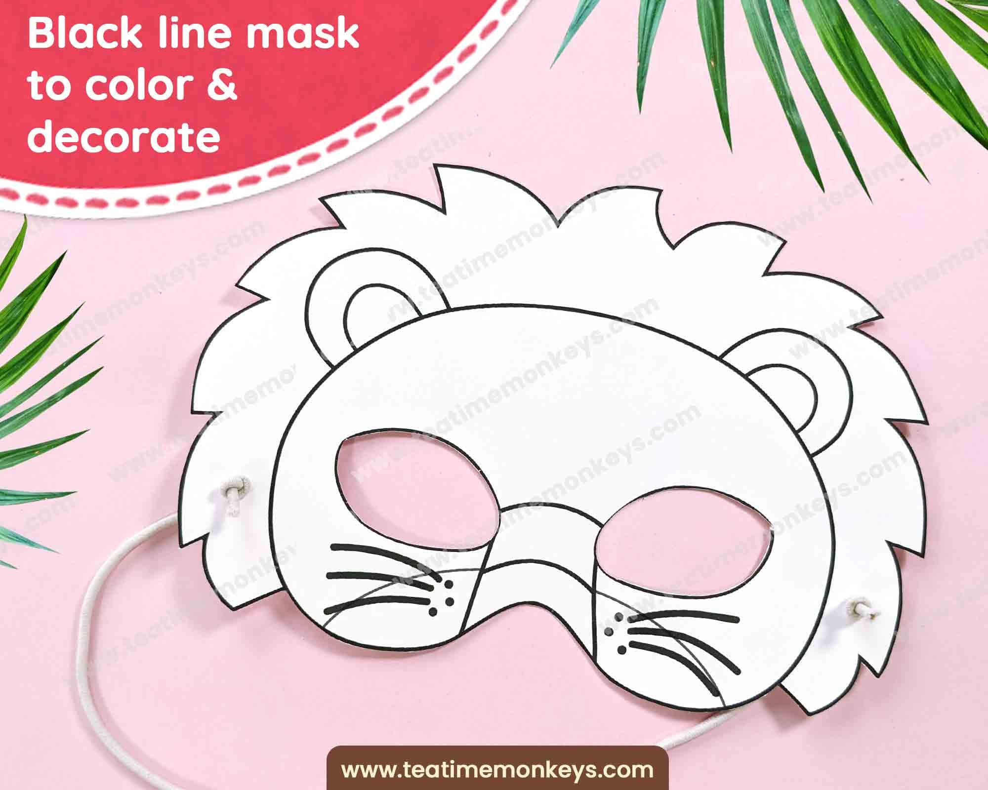 LION Mask: in Color and for Coloring Printable Jungle Animals Mask for ...